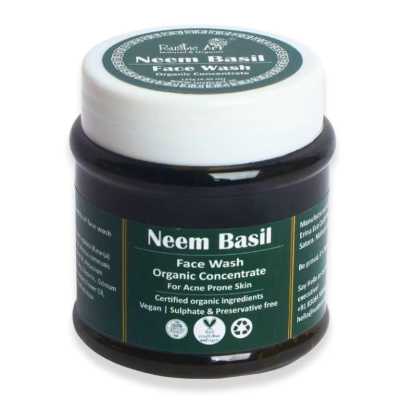 Rustic Art Organic Face Wash Concentrate Neem Basil Vegan Cruelty Free All Skin Types Sulfate Paraben Free NonToxic Natural Facial Cleanser 44 oz - Image 2
