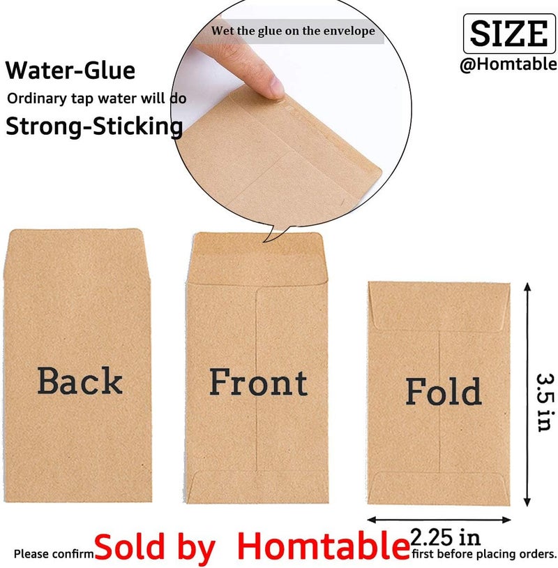 Homtable 500 Pack Small Coin Envelopes Self-Adhesive Kraft Paper Seed Envelopes Mini Parts Small Items Stamps Storage Packets Envelopes for Garden, Office or Wedding Gift(2.25"×3.5") - Image 2