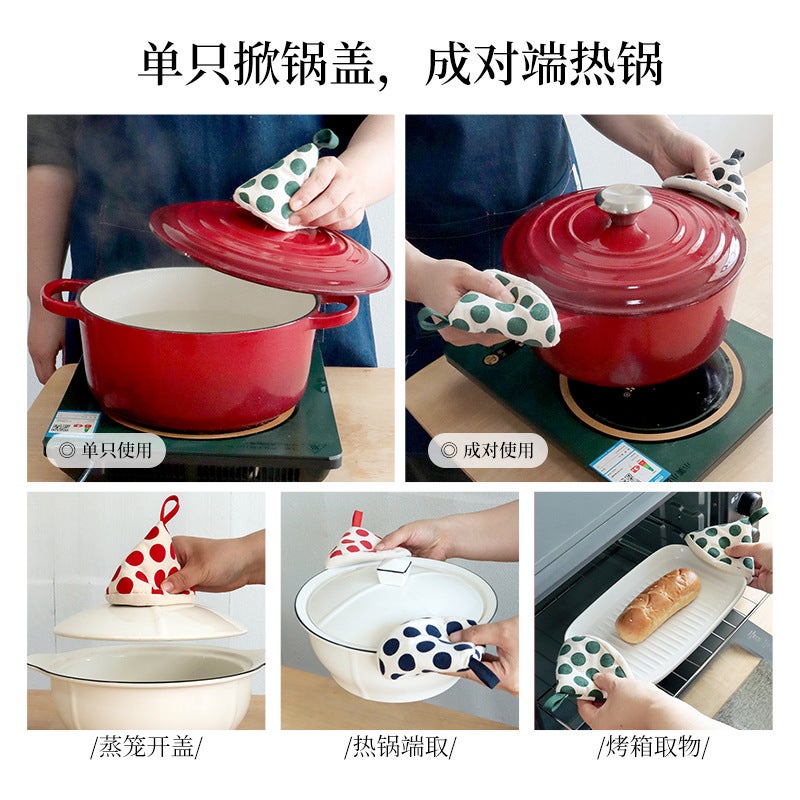 Japanese Style Triangle Pot Cover Grip Green dots - Image 5