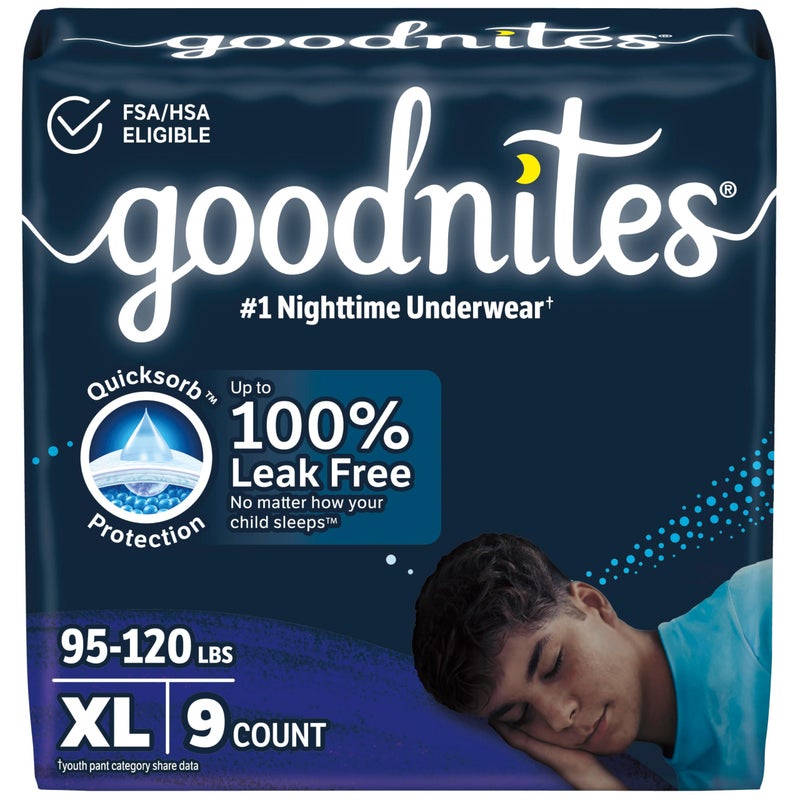 Goodnites Boys' Nighttime Bedwetting Underwear, Size Extra Large (95-120 lbs), 9 Ct, Packaging May Vary - Image 1