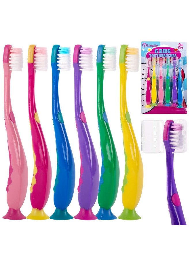 Lingito Kids Toothbrush Suction Cup with Covers, Toddler Toothbrush Soft Bristles, Child Toothbrush Suction Cups For Easy Access, Toddler Toothbrushes Handles Perfect For Tiny Hands of Boys and Girls (6 Pack) - Image 1