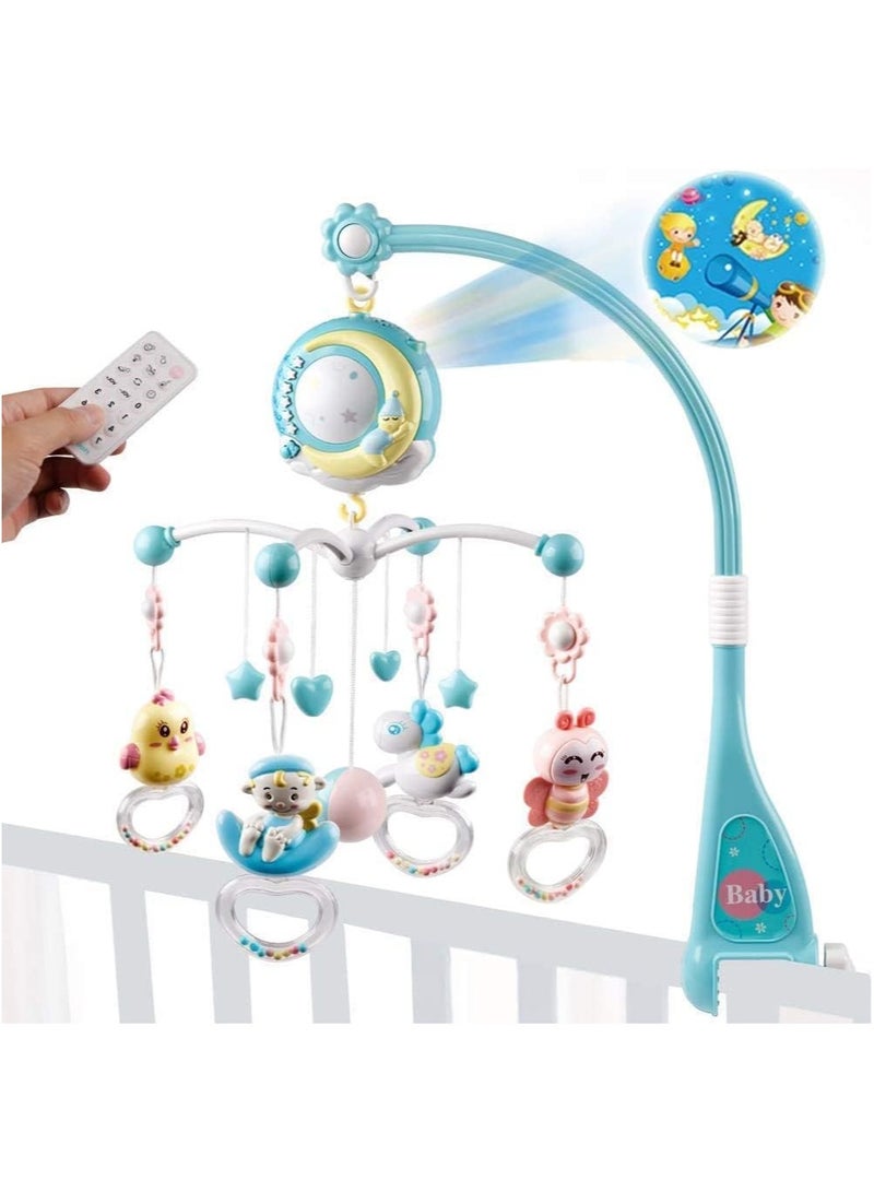 Baby Crib Mobile with Musical, Projector and Night Light,150 Music,Timing Function,Take Along Mobile Music Box and Rattle,Gift for Toddles (Blue) - Image 1