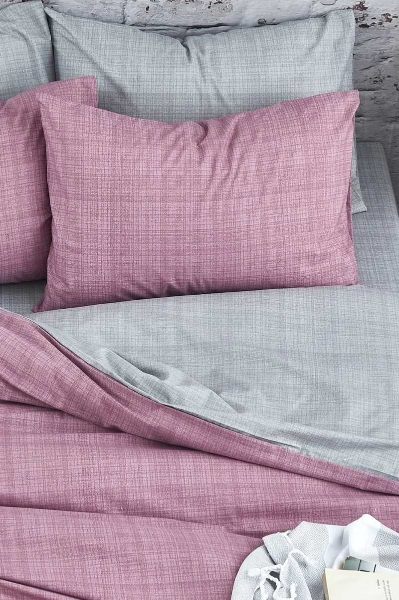 cottonevs Evtekstil Cotton Double Dust Rose Gray Double-Sided Duvet Cover Set
