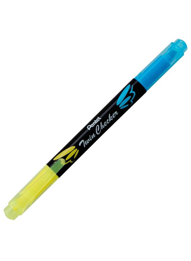 Pentel Twin Checker Dualtip Highlighter Chisel Tip Yellow Blue Ink Pack Of 12 (Slw8Gs) - Image 3