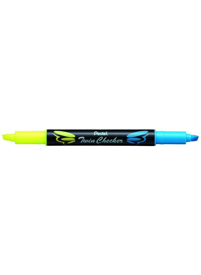 Pentel Twin Checker Dualtip Highlighter Chisel Tip Yellow Blue Ink Pack Of 12 (Slw8Gs) - Image 2