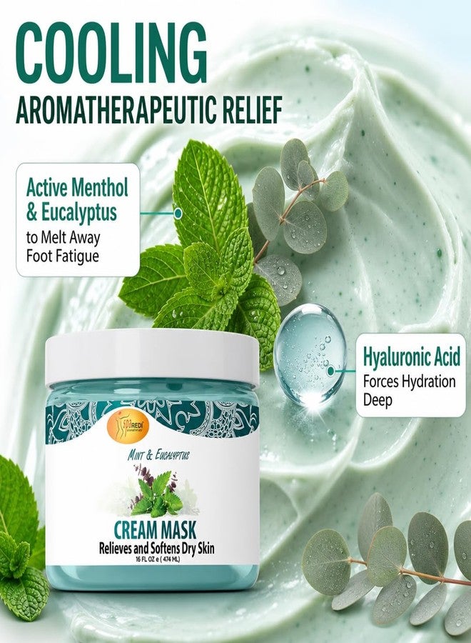 SPA REDI Foot & Body Cream Mask - Mint & Eucalyptus Cooling Treatment for Cracked Heels & Dry Skin | Hyaluronic Acid, Paraben-Free, Sulfate-Free | Professional Salon & At-Home Spa Use | 16 oz - Image 3