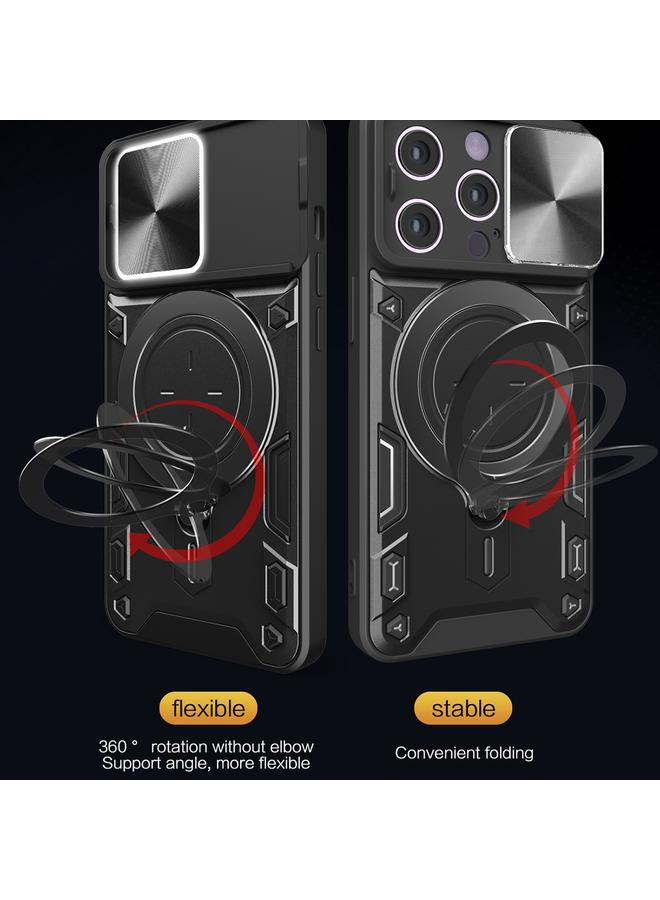 اس-توب جراب لهاتف iPhone 14 Pro CD Texture Camshield مع حامل مغناطيسي منزلق - Image 5