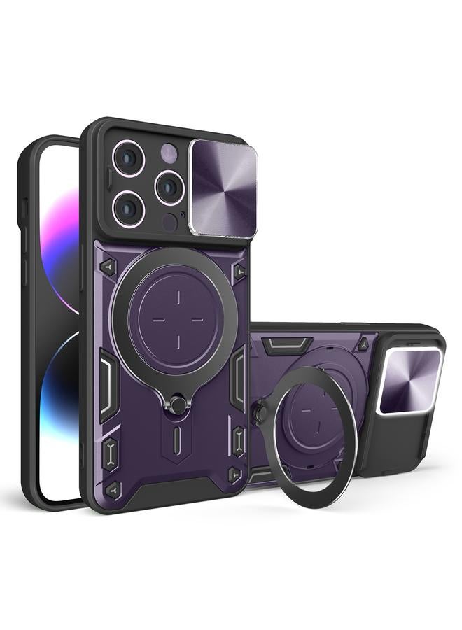 اس-توب جراب لهاتف iPhone 14 Pro CD Texture Camshield مع حامل مغناطيسي منزلق - Image 1