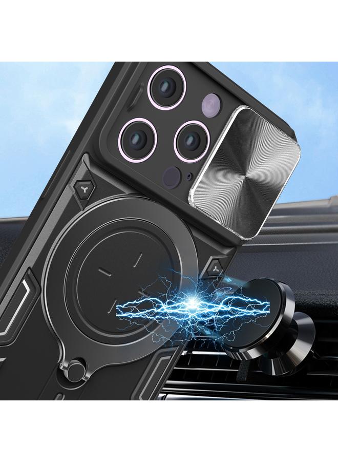 اس-توب جراب لهاتف iPhone 14 Pro CD Texture Camshield مع حامل مغناطيسي منزلق - Image 4