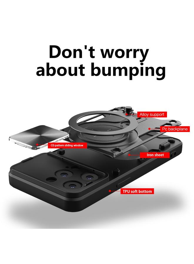 اس-توب جراب لهاتف iPhone 14 Pro CD Texture Camshield مع حامل مغناطيسي منزلق - Image 3