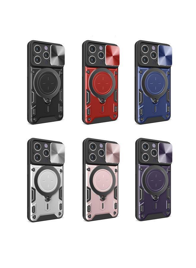 اس-توب جراب لهاتف iPhone 14 Pro CD Texture Camshield مع حامل مغناطيسي منزلق - Image 2