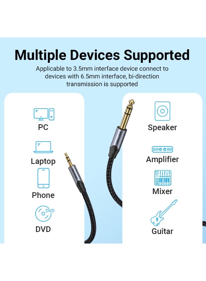 VENTION Cotton Braided TRS 3.5mm Male to 6.5mm Male Audio Cable 0.5M Gray Aluminum Alloy Type Model # BAUHD - Image 5