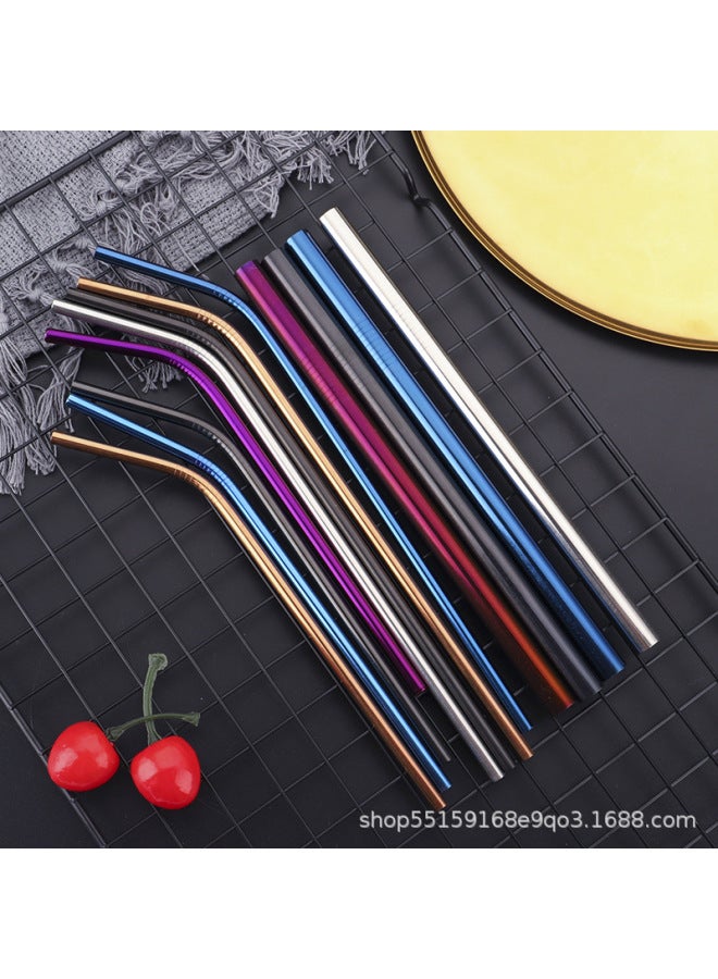 304 Stainless Steel Straw Suit Titanium Plated Beverage Straw Gift Factory Wholesale Logo Straight Curved Straw-Color:Rose Gold-Specifications:215mm * 12 Straight Pipe - Image 3