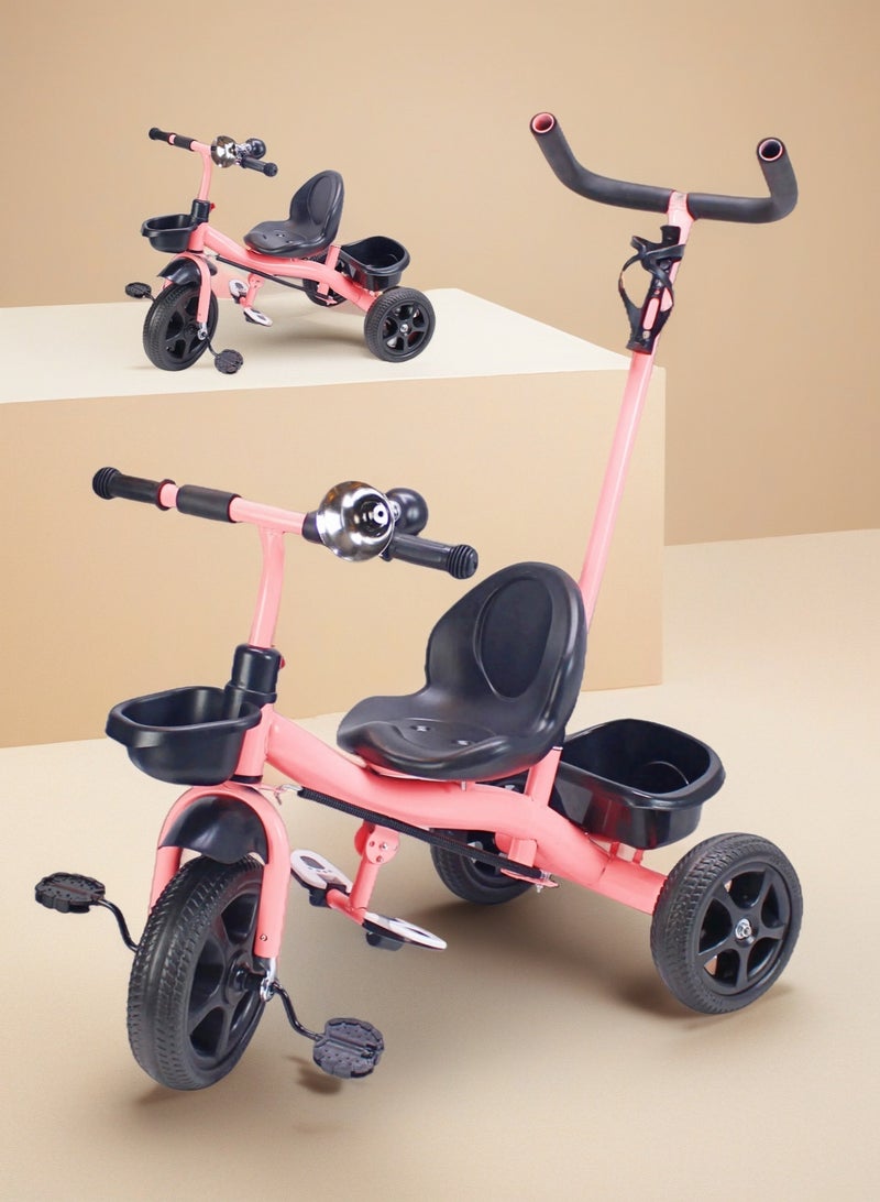 إيزي فيتشور دراجة ثلاثية العجلات سهلة الاستخدام بمقبض دفع للوالدين - لعبة ركوب دراجة أطفال مع سلة تخزين (خيارات الألوان: رمادي/أحمر/وردي) - Image 1