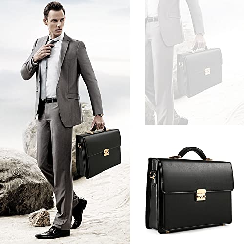 Ecentaur Briefcases for Men Business Mens Leather Briefcase Locking Black Laptop Messenger Bag Lawyer Hard Case - Image 3