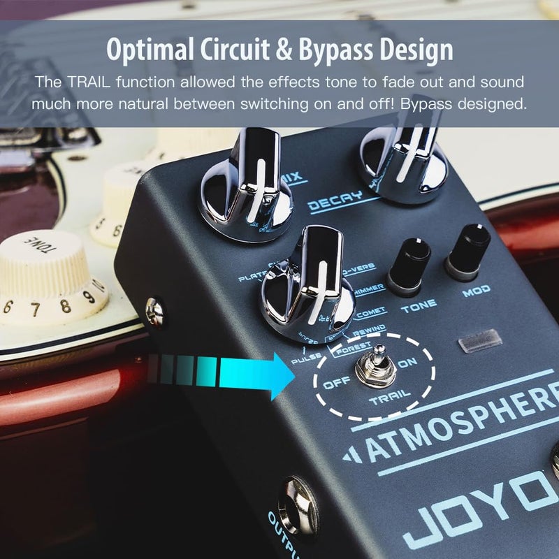 JOYO Reverb Pedal 9 Digital Reverb Types with Modulation and Trail Function for Electric Guitar Effect (Atmosphere R-14) - Image 3