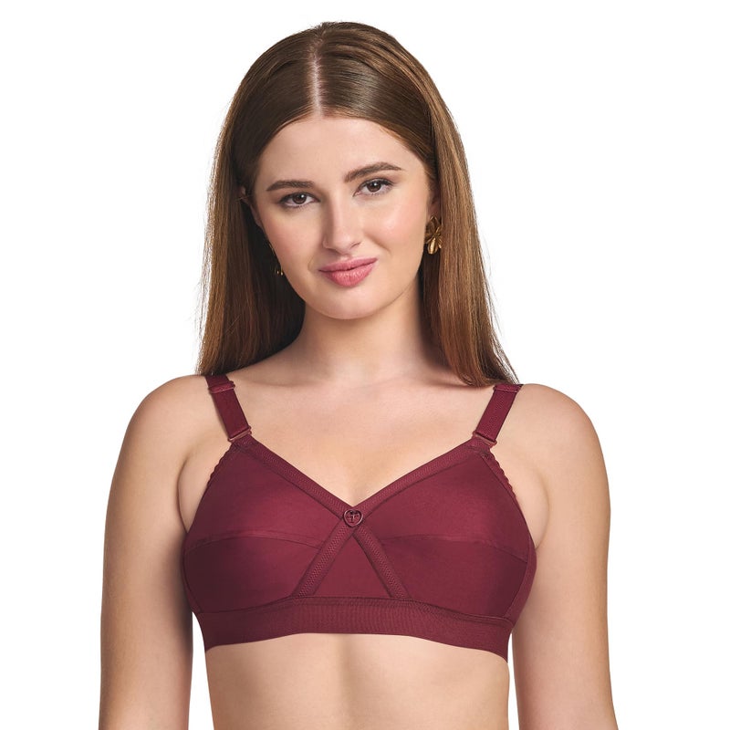 TRYLO Women's Cotton T-Shirt Bra Women's Non-Wired Bra (KRUTIKA Plain_MARUN_38D) - Image 5