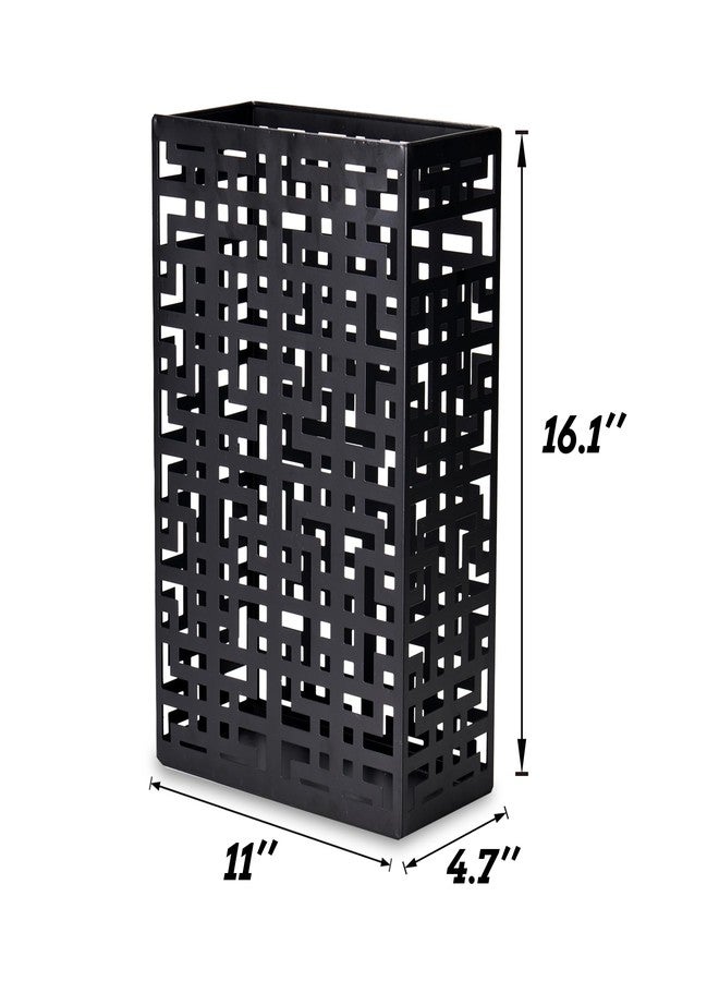 BEWBBAT Umbrella Stand Rack for Entryway, Hollow Metal Holder, FreeStanding Storage Bin for Long Umbrellas, Holds 6-7, Black - Image 2