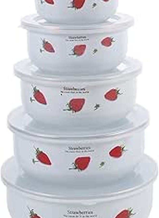 5Pcs Enamel Food Storage Bowls Set With Lids 10 12 14 16 18cm - Image 1