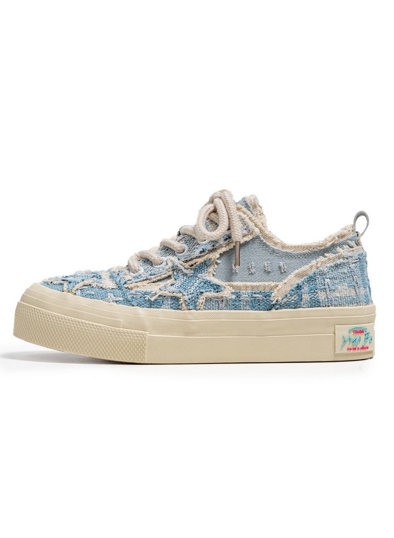 NIBEMINENT Men's Canvas Sneakers, Vintage Distressed Star Design Skate Shoes With Good Traction  - Image 1
