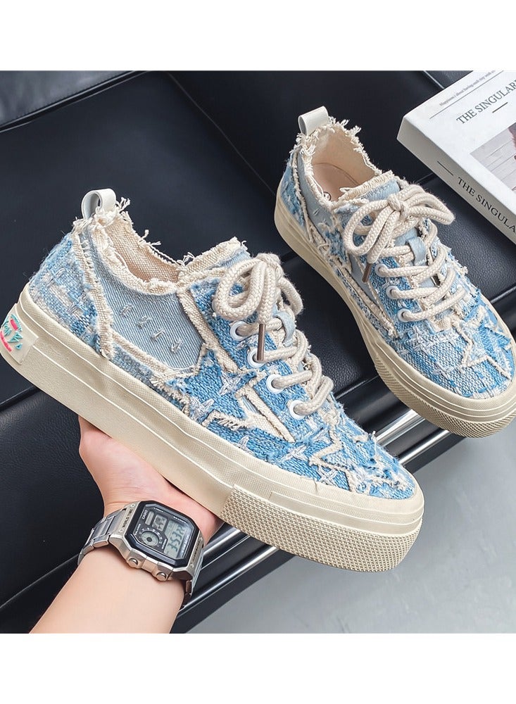 NIBEMINENT Men's Canvas Sneakers, Vintage Distressed Star Design Skate Shoes With Good Traction  - Image 2