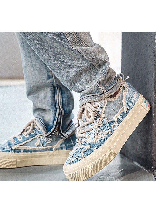 NIBEMINENT Men's Canvas Sneakers, Vintage Distressed Star Design Skate Shoes With Good Traction  - Image 4