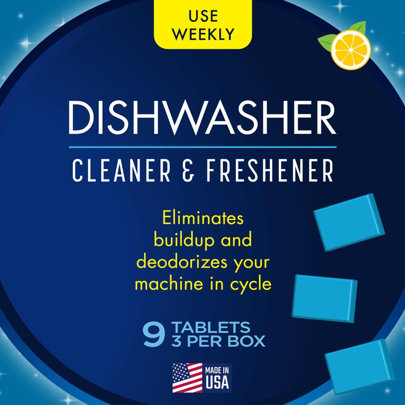 Glisten Dishwasher Cleaner and Freshener Deodorizer, Cleans and Freshens During Wash Cycle, Made in the USA, Lemon Scent, 9 Tablets - Image 2
