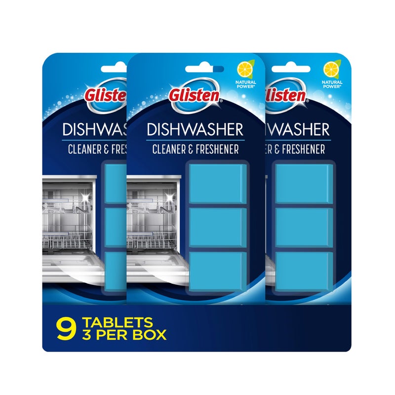 Glisten Dishwasher Cleaner and Freshener Deodorizer, Cleans and Freshens During Wash Cycle, Made in the USA, Lemon Scent, 9 Tablets - Image 1