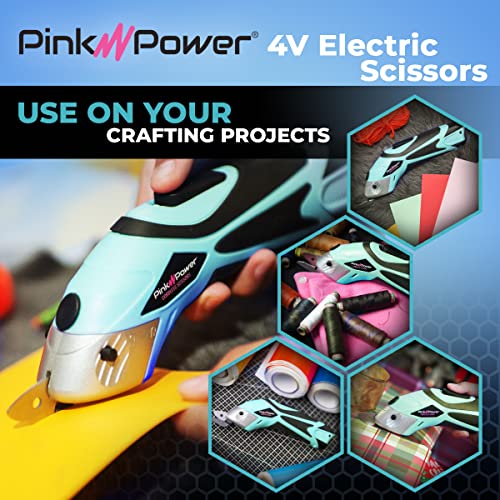 Pink Power Electric Fabric Scissors for Crafts, Sewing, Cardboard, Carpet & Scrapbooking - Heavy Duty Cutting Tool, Automatic Cordless Electric Scissors Fabric Cutter & Rotary Cutter Set (Aqua Splash) - Image 4