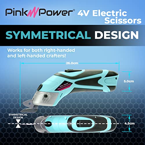 Pink Power Electric Fabric Scissors for Crafts, Sewing, Cardboard, Carpet & Scrapbooking - Heavy Duty Cutting Tool, Automatic Cordless Electric Scissors Fabric Cutter & Rotary Cutter Set (Aqua Splash) - Image 3