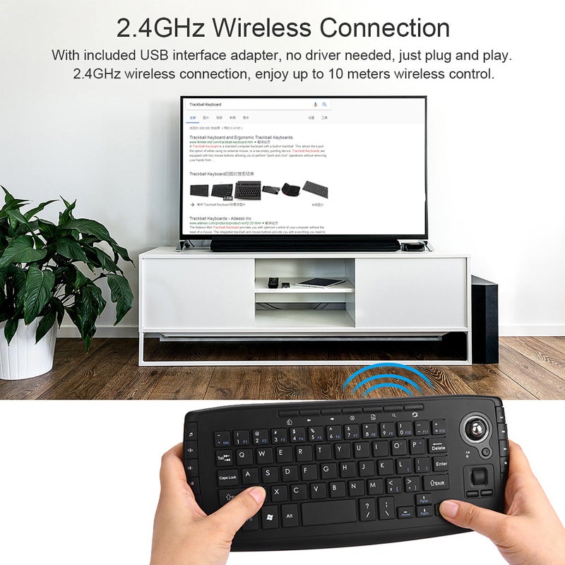 E30 2.4GHz Wireless Keyboard with Trackball Scroll Wheel Remote Control for Android TV BOX Smart TV PC Notebook Black - Image 2