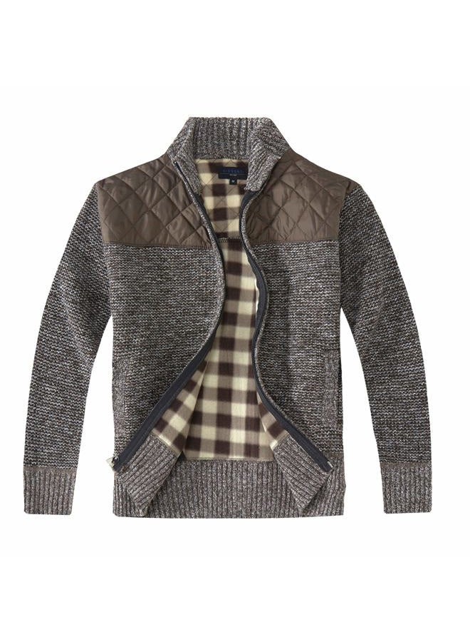 Gioberti Boy's Knitted Full Zip Cardigan Sweater with Soft Brushed Flannel Lining, Melange Coffee, 5 - Image 1