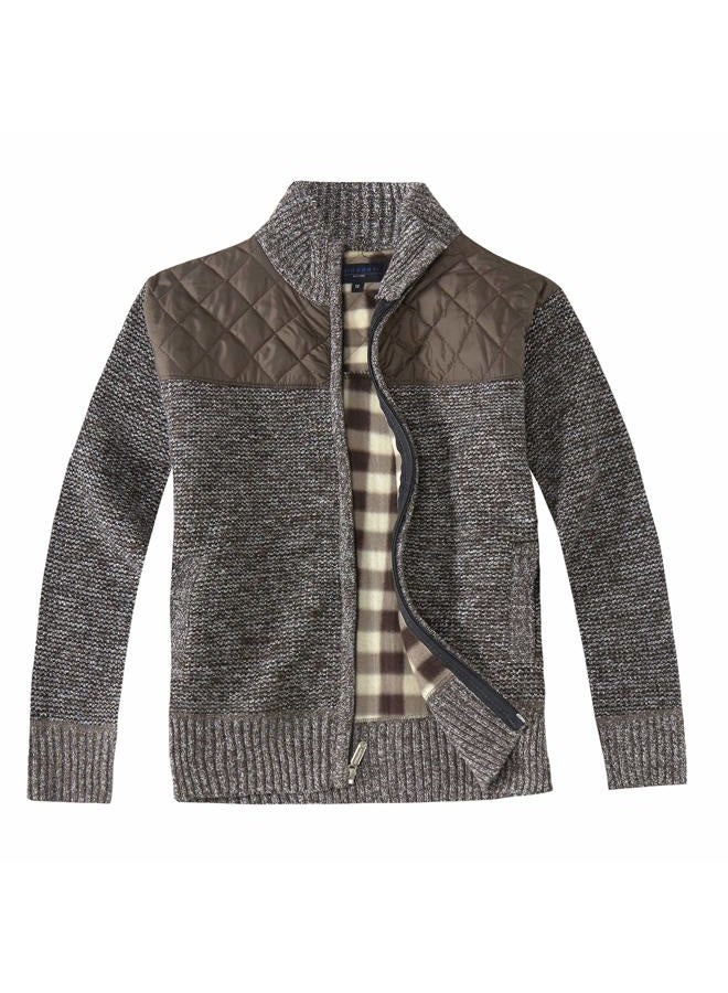 Gioberti Boy's Knitted Full Zip Cardigan Sweater with Soft Brushed Flannel Lining, Melange Coffee, 5 - Image 2