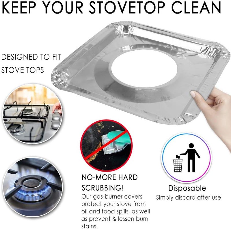 FASOTY Aluminum Foil Gas Stove Burner Liners, 50 Pack Stove Burner Covers Disposable Square Stove Bib Liners Gas Rangetop Protectors Cooktop Replacement Keep Stove Clean Square 8.5" - Image 4