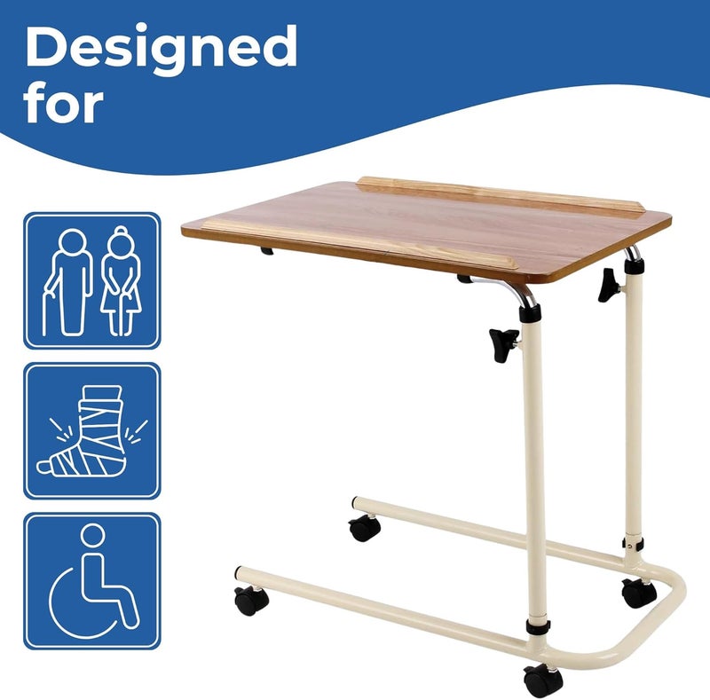 Days Overbed Table with Wheels Height Adjustable and Lightweight Laminated 61 x 40 cm Flat Packed Surface for Bed or Chair Use Ideal for Meals Laptop Work and Elderly Care - Image 2