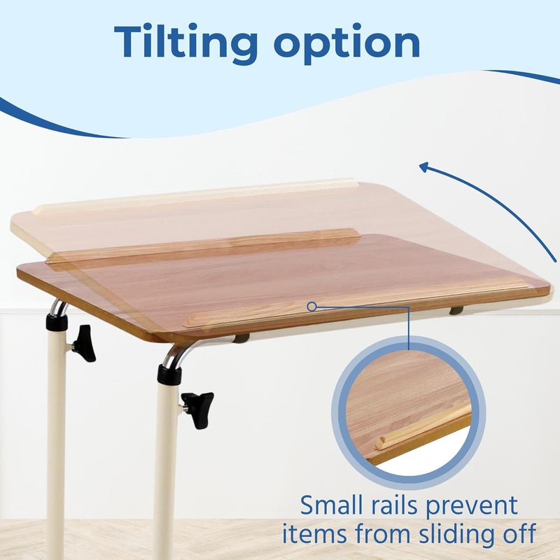 Days Overbed Table with Wheels Height Adjustable and Lightweight Laminated 61 x 40 cm Flat Packed Surface for Bed or Chair Use Ideal for Meals Laptop Work and Elderly Care - Image 4