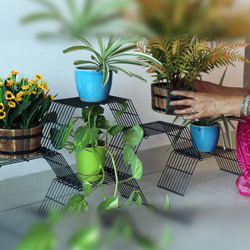 Meshable Grandis Metal Plant, Gamla Stand for Balcony & Living Room with a Elegant Design & Rust Free, Decorative Pot Stand For Indoor & Outdoor for Holding 6 Plant Pots, Small Pack of 6 Stand - Grey - Image 3
