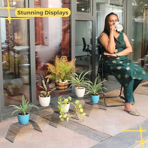 Meshable Grandis Metal Plant, Gamla Stand for Balcony & Living Room with a Elegant Design & Rust Free, Decorative Pot Stand For Indoor & Outdoor for Holding 6 Plant Pots, Small Pack of 6 Stand - Grey - Image 5