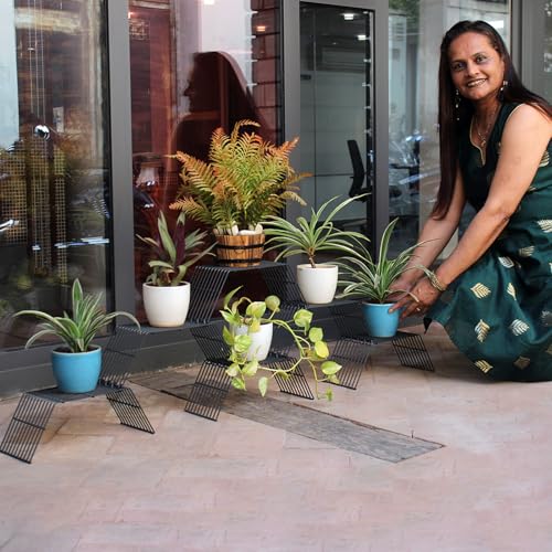 Meshable Grandis Metal Plant, Gamla Stand for Balcony & Living Room with a Elegant Design & Rust Free, Decorative Pot Stand For Indoor & Outdoor for Holding 6 Plant Pots, Small Pack of 6 Stand - Grey - Image 4