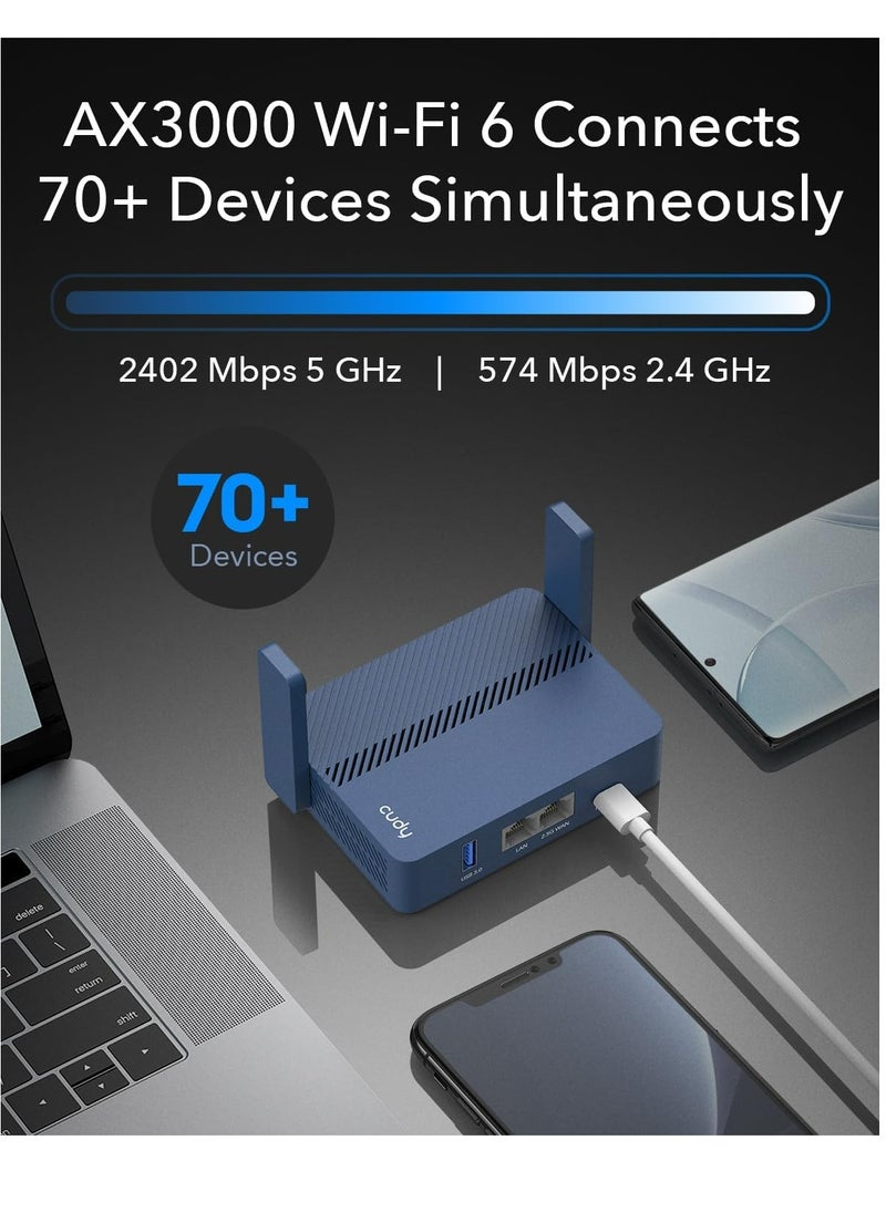cudy - Cudy AX3000 Pocket-Sized Wi-Fi 6 Gigabit Travel Router,2.5Gbps RJ45 Ethernet Port, Extender/Repeater for Hotel&Public Network, WISP, VPN Client and Server, USB 3.0,TR3000 - Image 1