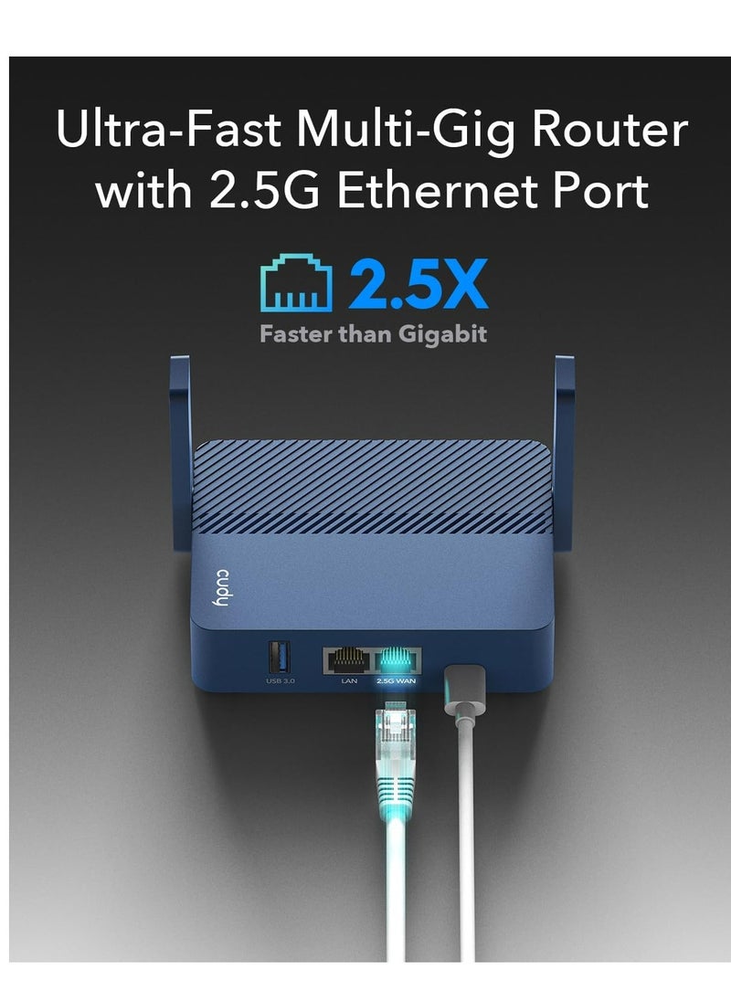 cudy - Cudy AX3000 Pocket-Sized Wi-Fi 6 Gigabit Travel Router,2.5Gbps RJ45 Ethernet Port, Extender/Repeater for Hotel&Public Network, WISP, VPN Client and Server, USB 3.0,TR3000 - Image 1