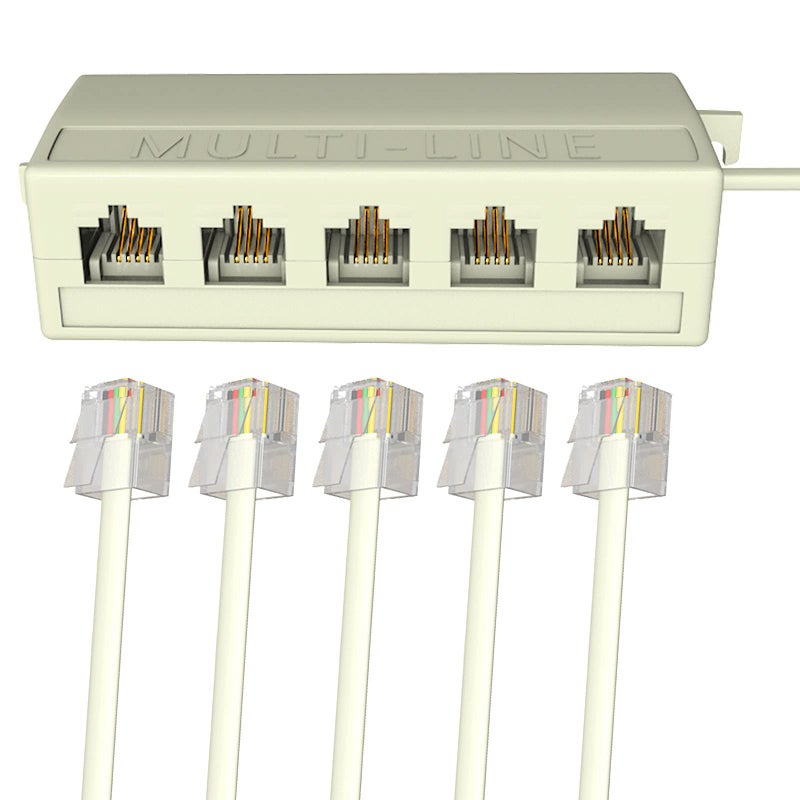 Goupchn Goupchn Five Way Telephone Splitter RJ11 6P4C Male to 5 Female Outlet Ports Sockets Phone Line Splitter Adapter for Telephone, Landline, Fax Ivory  - Image 4