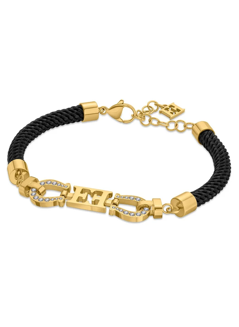 إسكادا Zoe Black Silk Cord Bracelet with Logo and Crystal Horseshoe Charms Good Fortune and Success