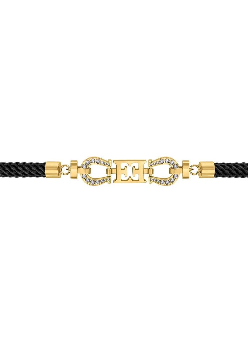 إسكادا Zoe Black Silk Cord Bracelet with Logo and Crystal Horseshoe Charms Good Fortune and Success