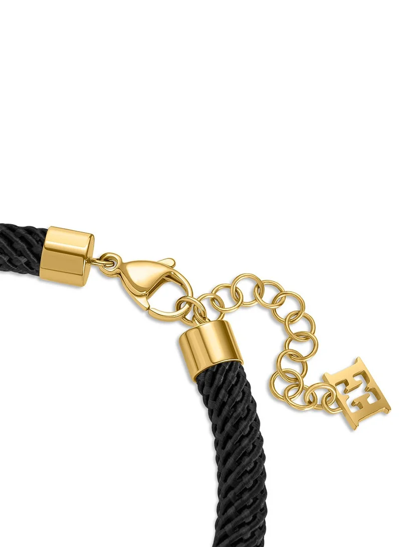 ESCADA Zoe Black Silk Cord Bracelet with Logo and Crystal Horseshoe Charms Good Fortune and Success