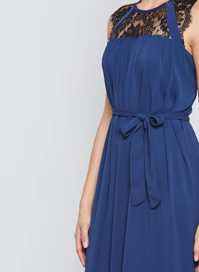 ELLA Lace Yoke Self Tie Maxi Dress