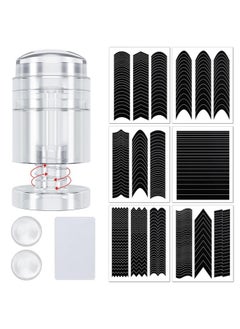 EBANKU 10 Pcs French Nail Stamper Kit, 6 Sheets French Tip Nail Guides, Rotatable Jelly Nail Stamper 2 Pcs Silicone Replaceable Stamper Head, French Manicure Kit For Gel Polish Diy Decoration  - Image 1