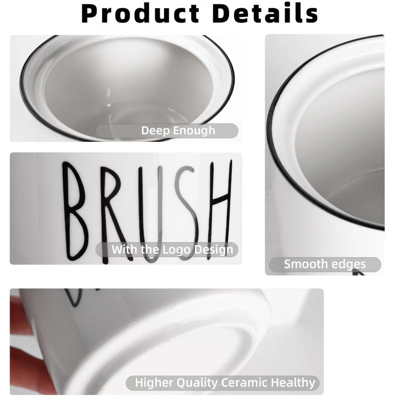 ONTUBE Ceramic Dish Brush Holder, Farmhouse Scrub Brush Holder Dishwashing Brush Stand, Soap Dispensing Kitchen Brushes Holder (White) - Image 5