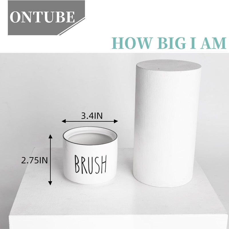ONTUBE Ceramic Dish Brush Holder, Farmhouse Scrub Brush Holder Dishwashing Brush Stand, Soap Dispensing Kitchen Brushes Holder (White) - Image 3