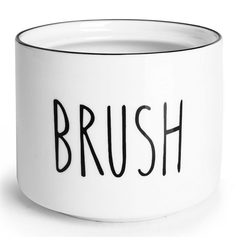 ONTUBE Ceramic Dish Brush Holder, Farmhouse Scrub Brush Holder Dishwashing Brush Stand, Soap Dispensing Kitchen Brushes Holder (White) - Image 1
